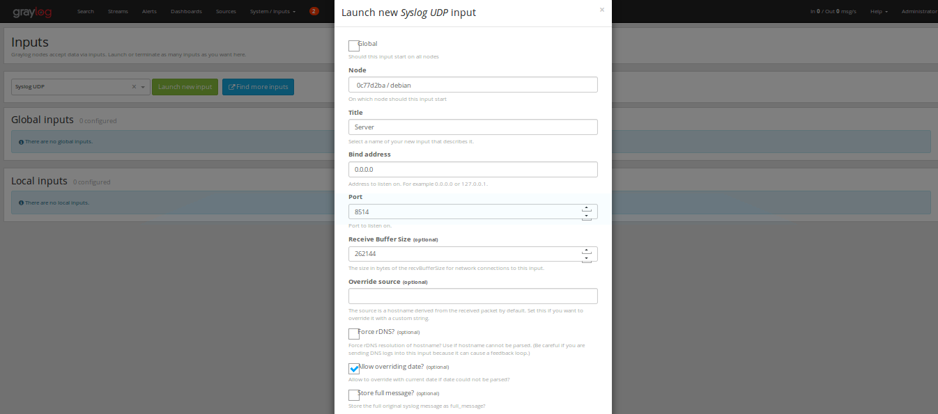 Graylog Add Input