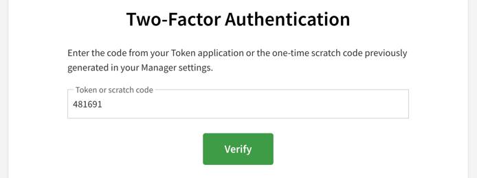 Screenshot of the 2FA entry form