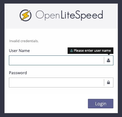 Screenshot of OpenLiteSpeed Admin login page